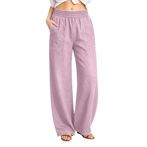 Pantalon d'été en coton et lin fluide avec poches coupe large pour femme