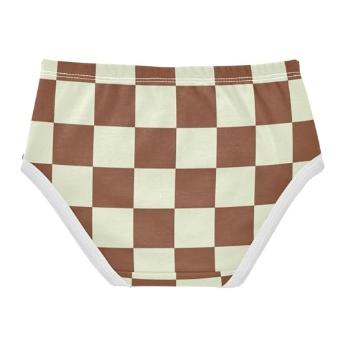 Aesthetic Toddler Girls Underwear 2t Cotton Panties for Girl Brown Checkerboard Squares White Briefs Underpants2