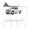 Hera' S Palace 12x20 ft Adjustable Heavy Duty Carport Car Canopy Garage Portable Party Tent Boat Shelter, Galvanized Metal Frame with Polyethylene Fabric Roof Cover, White
