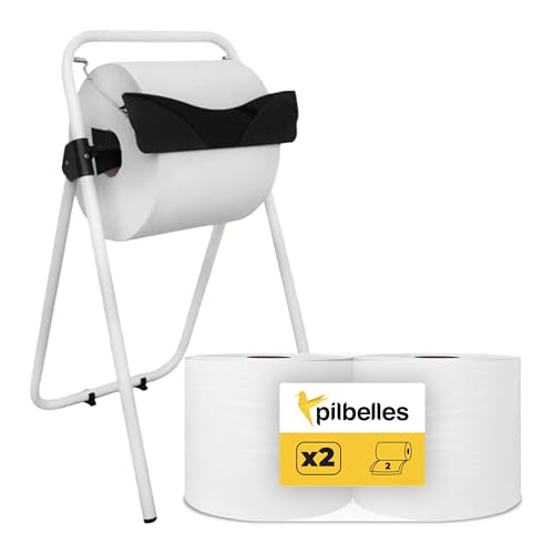 Dispensador de Papel Bobina Trípode + Pack de 2 Bobinas de Celulosa 300 Metros | Portabobinas para Papel Industrial