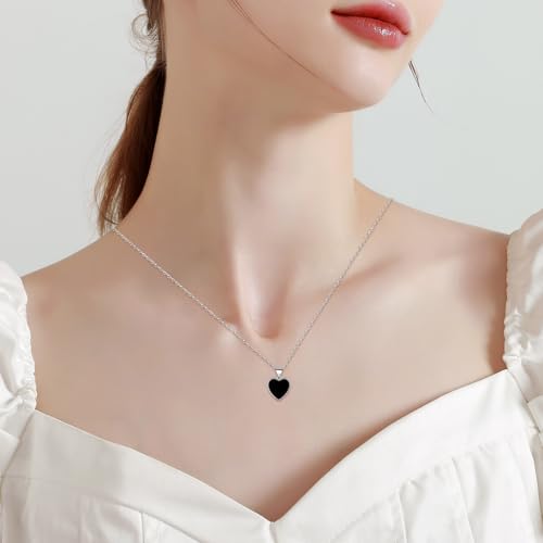 Black Heart Necklaces for Women - Sterling Silver Love Heart Shaped Pendant Necklace Stylish Minimalist Small Adjustable Stackable Charm Necklace Fashion Jewelry Gifts2
