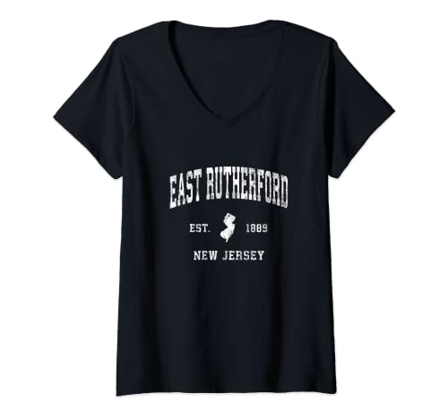 Womens East Rutherford New Jersey NJ Vintage Athletic Sports Design V-Neck T-Shirt