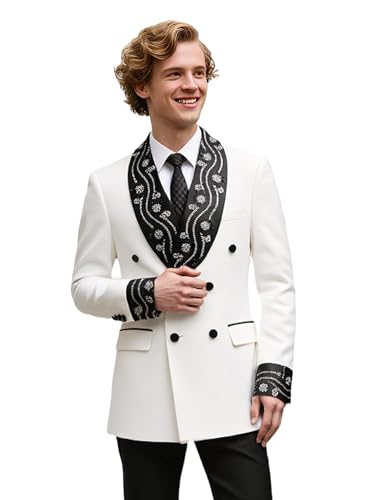 Suits for Men Slim Fit Shawl Lapel Hot Fix Rhinestones Double Breasted Tuxedo Blazer Prom Party Event Banquet Business4