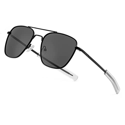 Image of JOVAKIT Men's Polarized Aviator Sunglasses Retro Military Style Pilot Sun Glasses Bayonet Temples UV400 Protection