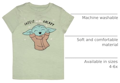 Image of STAR WARS The Mandalorian Grogu Baby Yoda Girls 4-Piece Set, 4-Pack Short Sleeve T-Shirt Bundle Set for Kids and Toddlers (Size 6, Beige /Pink /Green)