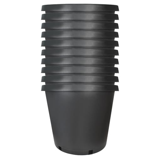findmall 1/2/3/5/7/10/15 Gallon Pots for Plants Short 15 Gallon Premium Nursery Plastic Planter Flower Herb Vegetable Garden Grow Pots with Drainage Holes for Outdoor and Indoor Use Black 10 Pack