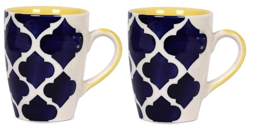 Image of QIMACPLUS Premium Elegant White and Blue Print Design Ceramic Coffee, Tea, Milk Mugs | Ideal Gift for Birthdays, Valentine's Day, Anniversaries, Festivals | Set of 2 Mugs