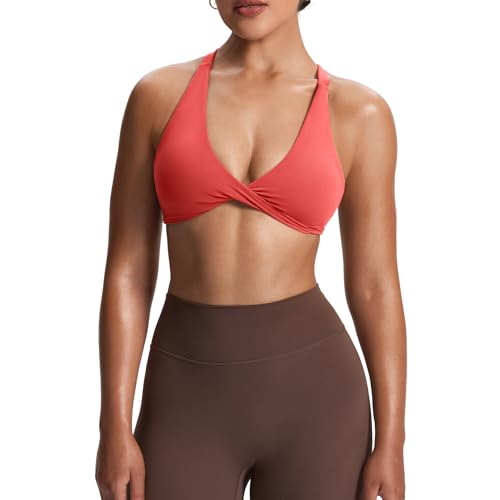 Image of Aoxjox Women's Workout Sports Bras Fitness Satara Low Impact Bra Yoga Crop Tank (Spiced Coral, Small)