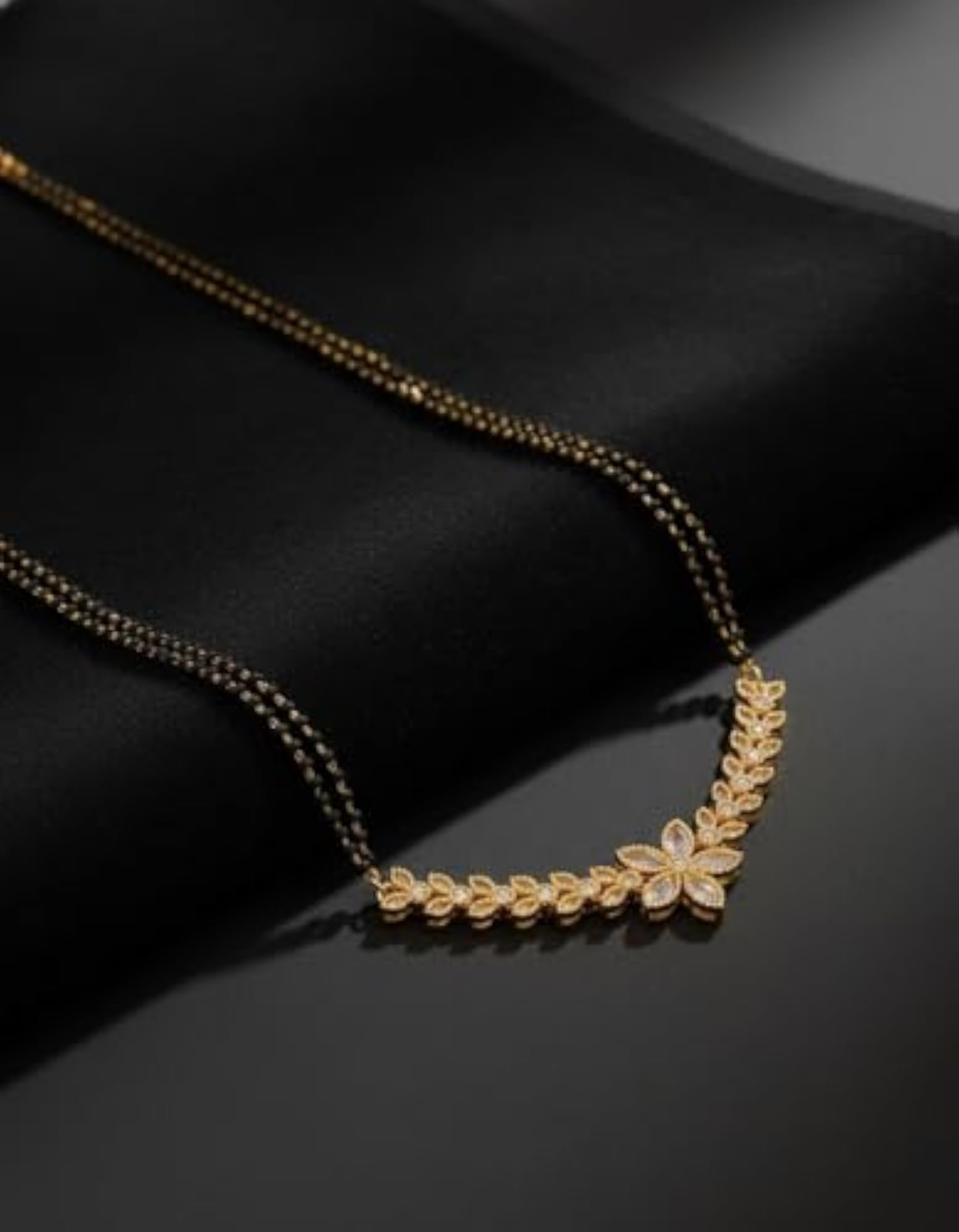 Women's Gold Plated American Diamond Floral Mangalsutra
