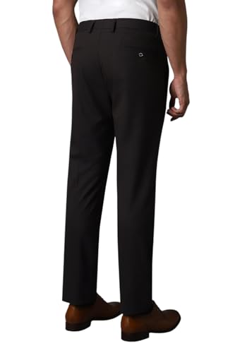 Image of Louis Philippe Men Black Slim Fit Solid Flat Front Formal Trousers