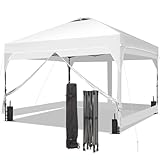 Saemoza 8x8 Pop Up Canopy Tent with One Push Setup, Outdoor Sun Shade Canopy for Backyard Party, Easy Up Instant Shelter with 4 PVC Transparent Sidewalls, 4-Sandbags & Hand Bag, White.