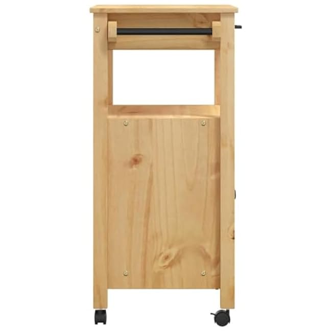 vidaXL Solid Wood Pine Kitchen Trolley on Wheels with Storage - Honey Wax Finish, Rolling Cart for Kitchen/Living Room-nkKucm7j