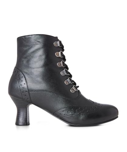 Joe Browns Damen-Stiefeletten mit Brogue-Detail, Leder, Schnürung, Absatz, Schwarz, Größe 39, Schwarz, 38 EU
