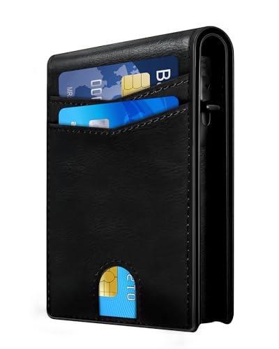 QLD Wallet for Men - RFID Blocking [Functional & Practical] Bifold Slim Minimalist Credit Card Holder Pop Up Metal Case with Cash Slot, Front Pocket with ID Window, Gift Boxed (BLACK)