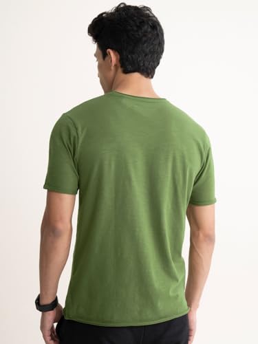 Image of DAMENSCH Men's Slim Fit Cotton-Elastane Blend Half Sleeve Casual T-Shirt | Round Neck T-Shirt