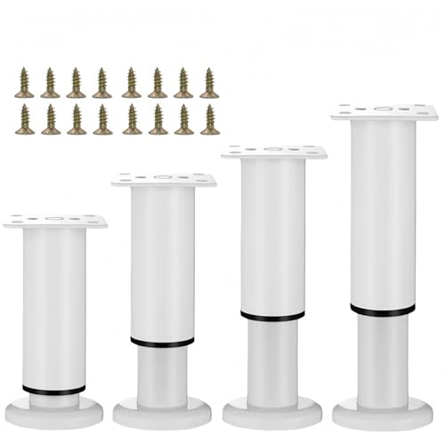 4Pcs White Adjustable 7.08-12.2 Inch Metal Furniture Legs for Cabinet Sofa