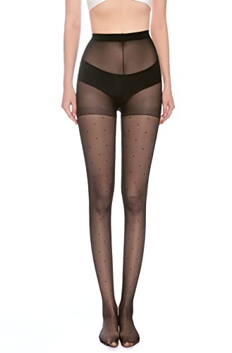 UOMIO Strumpfhose mit Muster Damen Modedesign Polka Dot Tupfen Muster Strumpfhose Schwarz Transparent dünn mit Punkte 1 Stück Cover