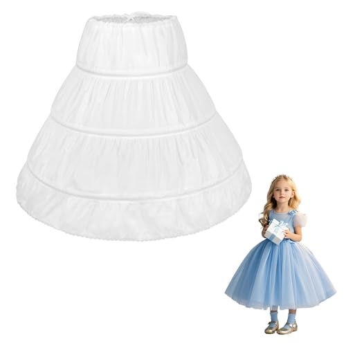 Petticoat for Girls with 3 Hoops, Crinoline Underskirt for Girls, Lightweight Full Slip Skirt with Lace Edge for Party, Daily Dress, Prom（55cm)