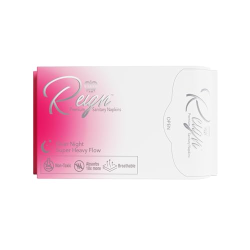 Reign Premium Sanitary Napkins Super Heavy Flow durante la noche con alas para mujer, almohadillas superabsorbentes, extra largas, 7 unidades, 1 paquete