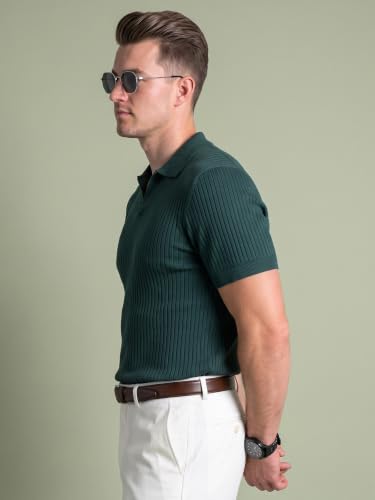 Image of Veirdo Men's Rib Knit Polo T-Shirt in Cotton Fabric, Classic Collar with Modern Fit, Stylish for Casual Wear, Available in Sizes S to 2XL