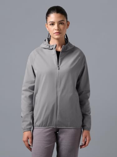 Image of TECHNOSPORT Women's Solid Slim Fit Hooded Jacket with TECHNOWARM+ | Full Zip Polyester Winter Jacket for Sports, Gym, Travel & Casual Wear | Long Sleeve Hooded Activewear with Moisture-Wicking Fabric
