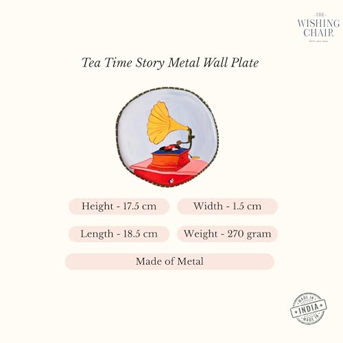 Image of The Wishing Chair Tea Time Story Metal Wall Plate - S | Decorative Handcrafted Wall Art with Vintage Gramophone Design | Retro Nostalgic Home Decor Accent for Living Room, Bedroom & Dining Area
