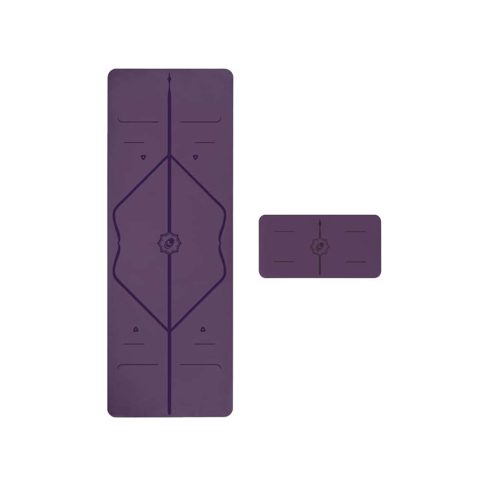 LIFORME Original Yoga Mat Yoga Pad Bundle Pack Patented Alignment System Eco-Friendly Non-Slip Warrior-Grip Made with Natural Rubber