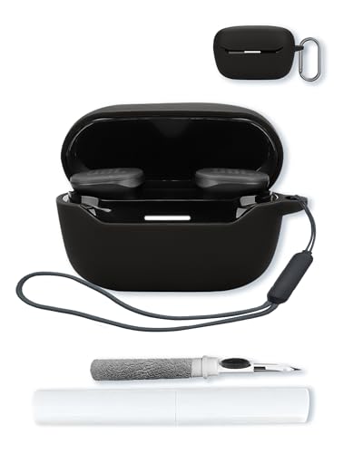 Case for JBL Endurance Race 2 True Wireless in Ear Earbuds,Soft Protective,Shockproof, BOVUGAC Silicone Case Cover with Keychain & Cleaning Kit & Lanyard-Black