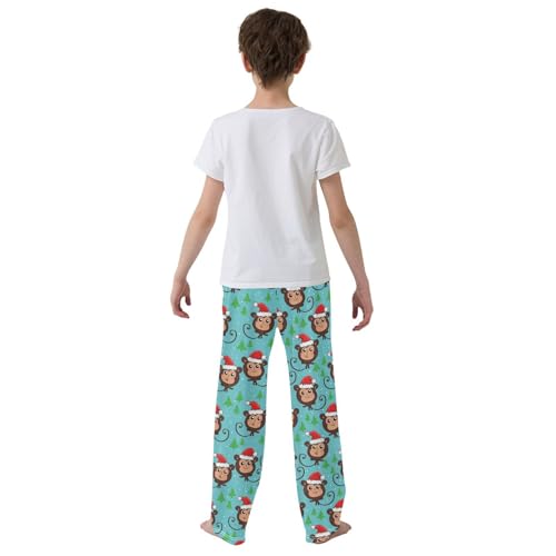 ZZXXB Monkey with Xmas Hat Boys Long Pants Soft Trousers Elastic Waist Kids Lounge Bottoms with Pockets S-XL3