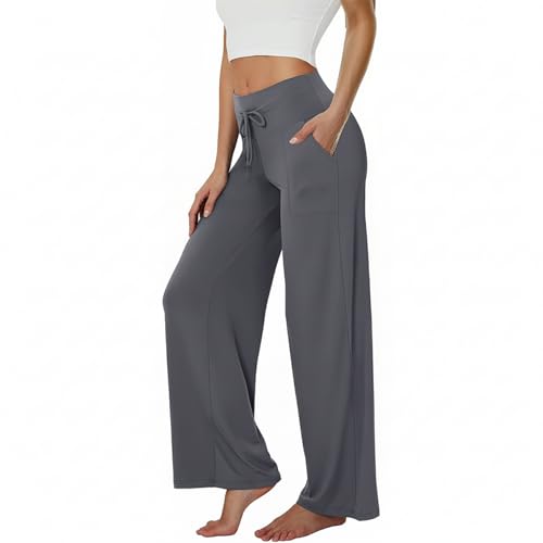 Image of TNNZEET 3 Pack Women's Wide Leg Pants with Pockets - Casual Loose Yoga Trouser Pants Sweatpants Palazzo Lounge Pajama Pants