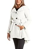 Steve Madden Women’s Coat – Single Breasted Wool Peacoat with Oversized Hood, Tie Belt – Lightweight Jacket for Women (S-XL), Size Medium, Ivory
