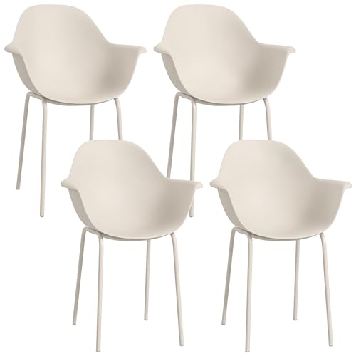 Outsunny Gartenstuhl 4er Set wetterfest Gartenstühle aus Kunststoff mit Armlehne Rückenlehne Terrassenstuhl bis 120 kg belastbar Gartenmöbel für Hinterhof, Garten, Balkon Grau