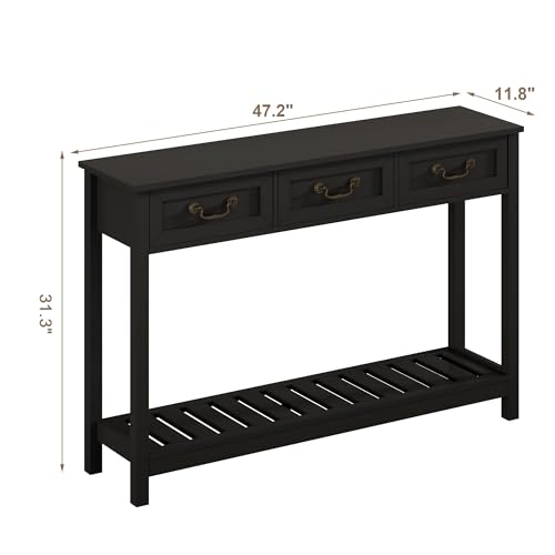 ChooChoo Console Table with 3 Drawers, Rustic Entryway Table, Narrow Long Sofa Table for Living Room, Hallway, Behind Couch, Black