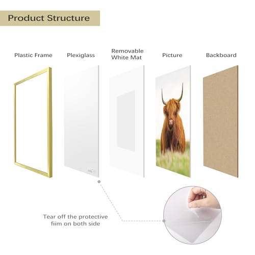 Image of Golden State Art, 11x14 Picture Frame Set of 3, Gold Thin Border Photo Frame, Display Pictures 8x10 with Mat or 11x14 Without Mat, Wall Hanging Horizontal and Vertical