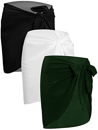 themilestocks TMS - Pareo de playa para mujer, pareo de gasa para cubrir traje de baño, Negro, blanco, verde oscuro, Talla única