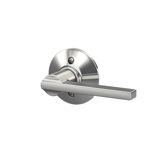 Image of SCHLAGE Latitude Non-Turning Dummy Door Handle, Reversible, Bright Chrome | Non-turning dummy lever door handle with no latch or lock, Decorative pull, One sided, Easy to install, Certified durability