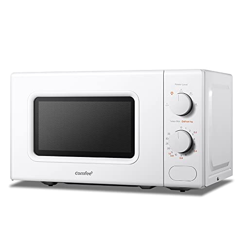 COMFEE’ 700W 20L White Microwave Oven With 5 Cooking Power Levels, Quick Defrost Function, And Kitchen Manual Timer – Compact Design CM-M202CC(WH)