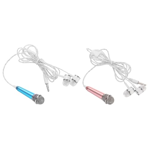 sourcing map 2Pcs Mini Microphone Portable Vocal Microphone for Voice Recording and Singing with Earphone,Rose Gold & Blue