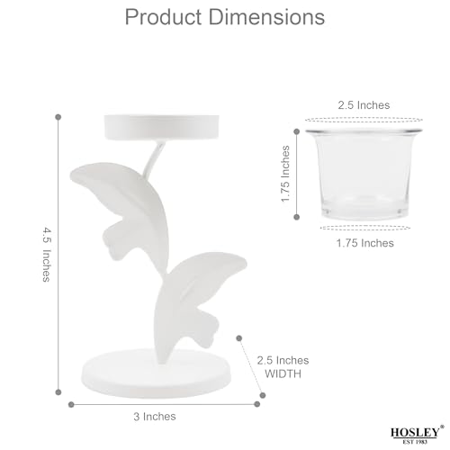 Image of Hosley White Leaves Decorative Tealight Holder (G66375)