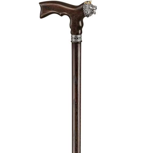 Asterom Walking Cane - Handmade Lion Cane, Cool Canes for Men - Wooden, Unique, Stylish Walking Sticks for Men, Seniors (Lion, Walnut, 34 Inches)