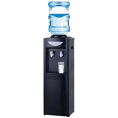 Generic 5 Gallon Water Dispenser?Top-Loading Water Cooler Dispenser for 5 Gallon Bottle 2 Temperatures with Hot and Cold Spouts Children Safety Lock and Storage Cabinet for Home Office (Black 1)