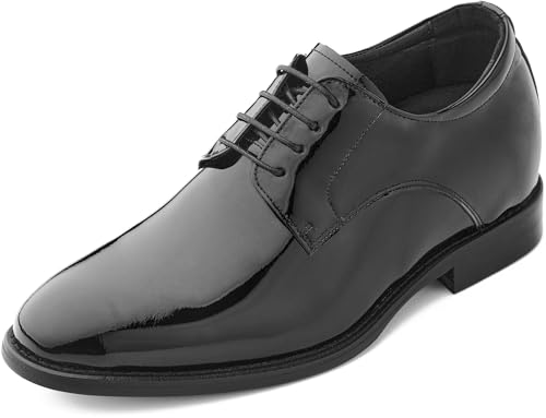Image of CALTO Men's Invisible Height Increasing Elevator Shoes - Black Patent Leather Lace-up Formal Dress Oxfords - 2.8.5 Inches Taller - Y7401 - Size 8.5 D(M) US