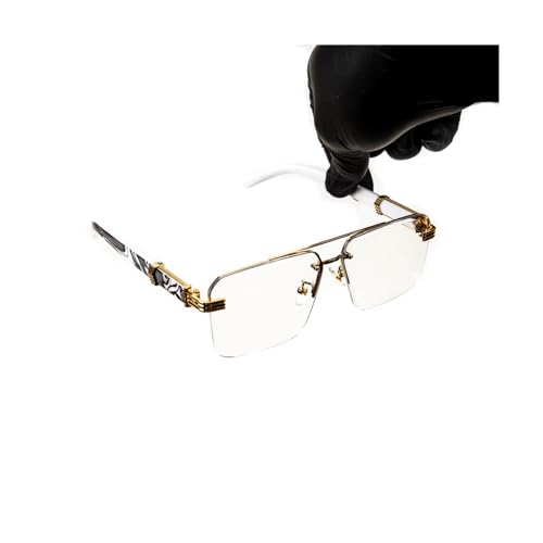 Image of Men Women Designer Rimless Gold Frame Gray Marble Arm 90s Old School Rectangle Frameless Retro Trendy Cool Hip Hop Fashion Square Eye Glasses Clear Tint Glasses