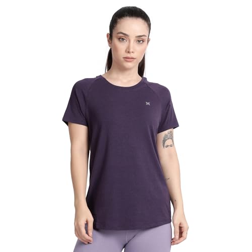 Image of Lavos Women's Regular Fit T-Shirt with Half Sleeve Round Neck, Bamboo & Cotton Gym, Yoga and Sports Wear for Women