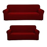 Golden Quality Bedding 2 Pieces Sofa & loveseat Cover 4 Way Stretch to fit Slipcover/Furniture Protector with Anti-Slip Foams # YAFA (Burgundy)