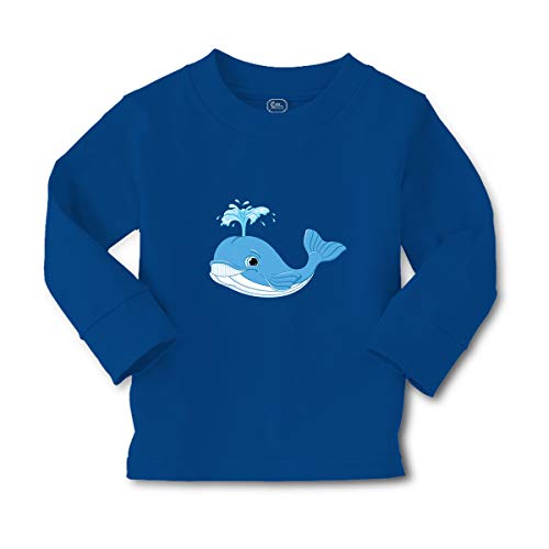 Kids Long Sleeve T Shirt Whale Funny Ocean Sea Life Cotton Boy & Girl Clothes Funny Graphic Tee Royal Blue Design Only 4T