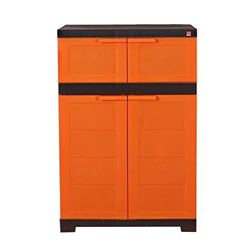 Image of CELLO Novelty Dual Plastic Shoe Rack with Dustproof Doors| 3 Year Warranty | Chappal /Slipper /Footwear Stand for Home, Living Room, Office, Outdoor| Orange & Brown Colour