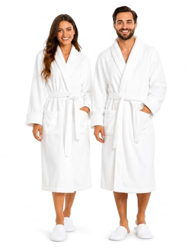 Image of BIOLINEN 100% Cotton Terry Shawl Collar Bathrobe with Slippers