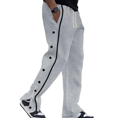 Button Decor Sweatpants for Men Straight Leg Casual Loose Jogging Running Basketball Sports Baggy Pants with Pockets
