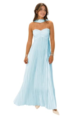 QIAGE Pleated Chiffon Bridesmaid Dresses for Women 2025 Light Blue Dress for Women Formal Maxi Evening Gown 6